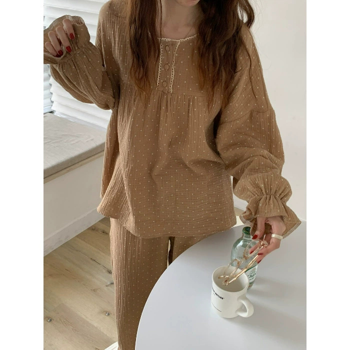 Wrinkled cloth double length-brown dots