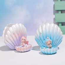 少女心美人鱼笔筒办公室桌面收纳贝壳笔插送学生生日礼物树脂礼品
