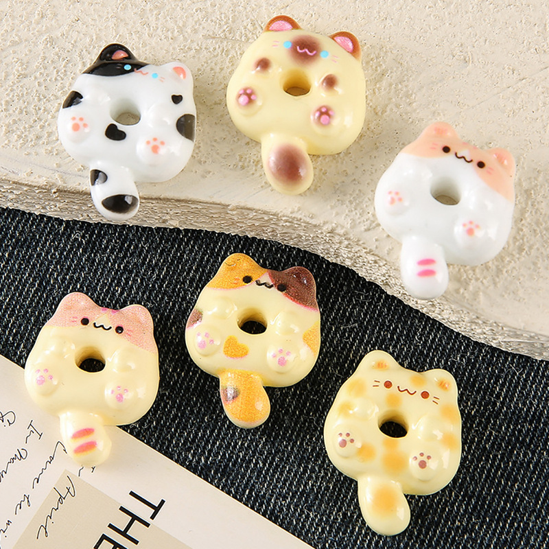 Donut Cat Cartoon Resin Jewelry Small Accessories DIY Handmade Phone Case Hairpin Keychain Material Wholesale