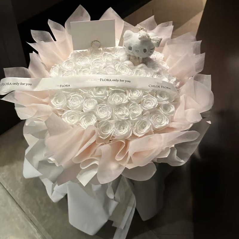 永生花玫瑰花束蝴蝶结Kitty仿真香皂花高级感送女友闺蜜生日礼物|undefined