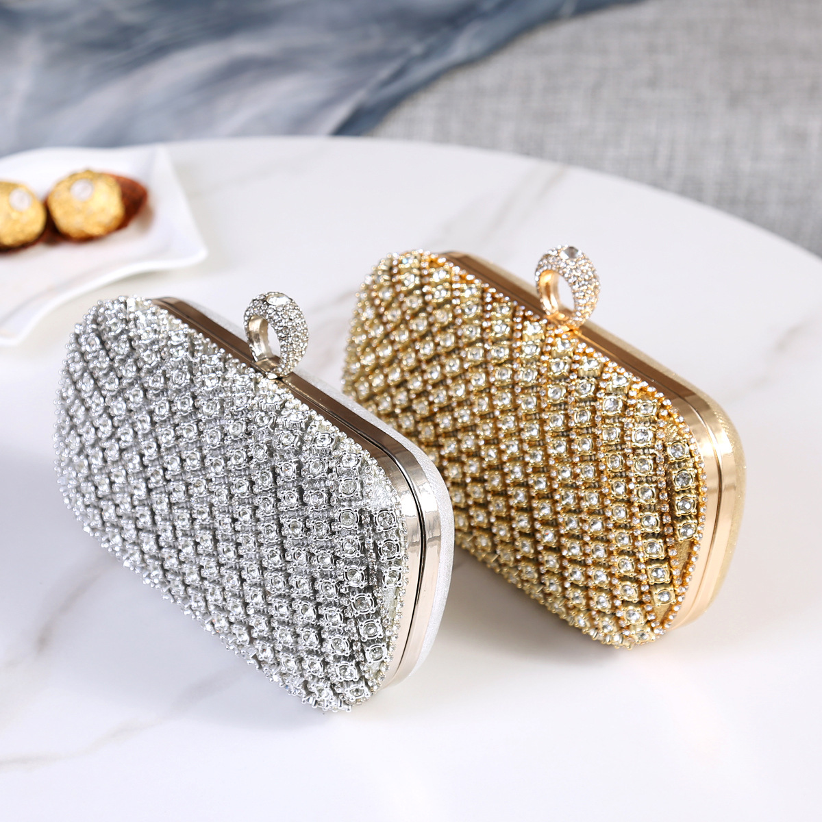 Street, Shopping Occasion Metal Geometric Diamond Oval Evening Bags