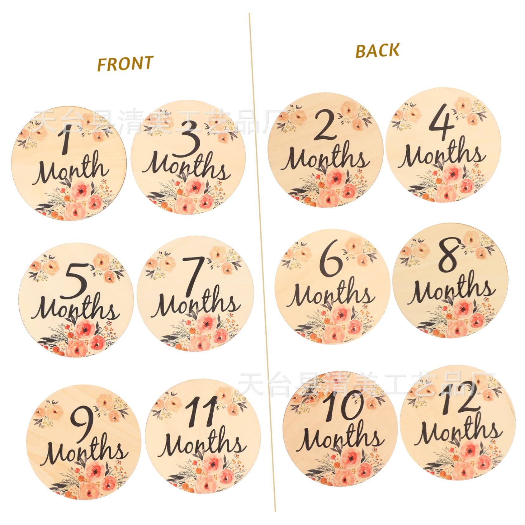 Tarjeta de hito mensual para bebés impresa a doble cara de madera para registrar el crecimiento del bebé accesorios de fotografía de recién nacidos