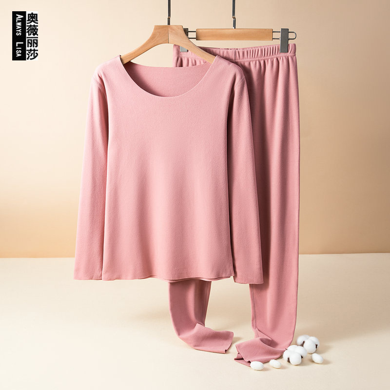 Autumn and Winter Double-sided Fleece Bottoming Shirt Women's Thickened German Hot Autumn Clothes and Pants Large Size Thermal Underwear Casual Suit