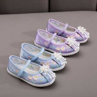 Spring and Autumn Children's Retro Embroidered Shoes, Old Beijing Baby Cloth Shoes, Handmade Girls' Hanfu Shoes, Student Performance Shoes