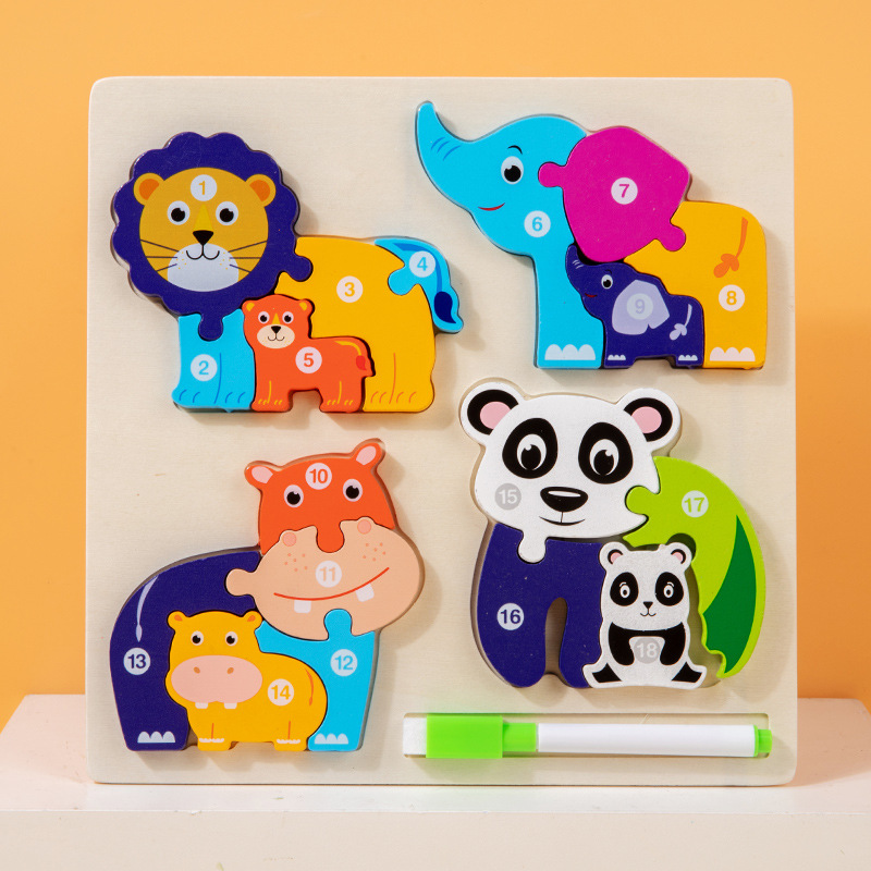Puzzle de madera tridimensional de crecimiento tablero de dibujo dos en uno juguetes de bloques de granos para niños juguetes de madera de educación temprana
