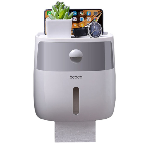Bathroom tissue box multi-functional paper towel holder toilet punch-free wall-mounted double-layer storage waterproof rack paper roll holder