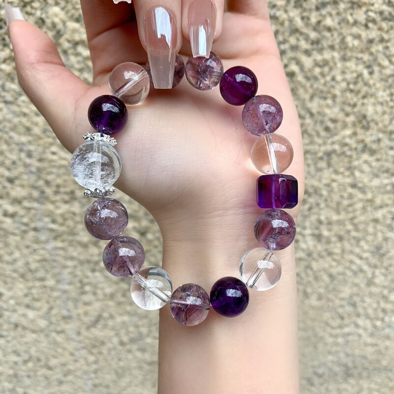 Live Explosions Nine Purple Fire Natural Amethyst Bracelet National Style Little Red Duobao Bracelet Original White Crystal Bracelet