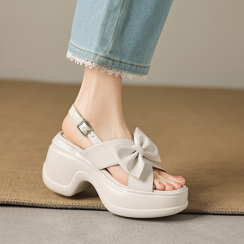 Sandal cao gót nữ hở mũi đế platform nơ bướm, gót siêu cao 12 cm — Hồng nhạt, màu trắng ngà