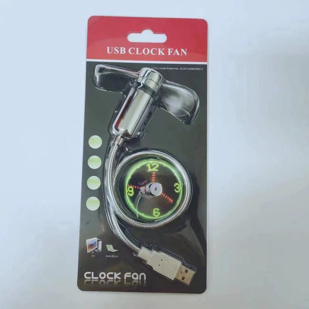 Ventilador USB con reloj luminoso, pantalla de hora LED, mini ventilador portátil