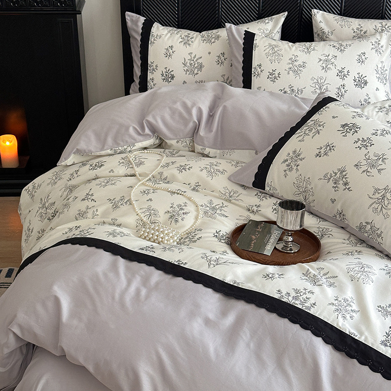 Nordic French Vintage Boho French-style Floral Four-piece Set, Pure Cotton Lace Vintage Bedding For Girls, Student Dormitory Three-piece Set_voghion.com