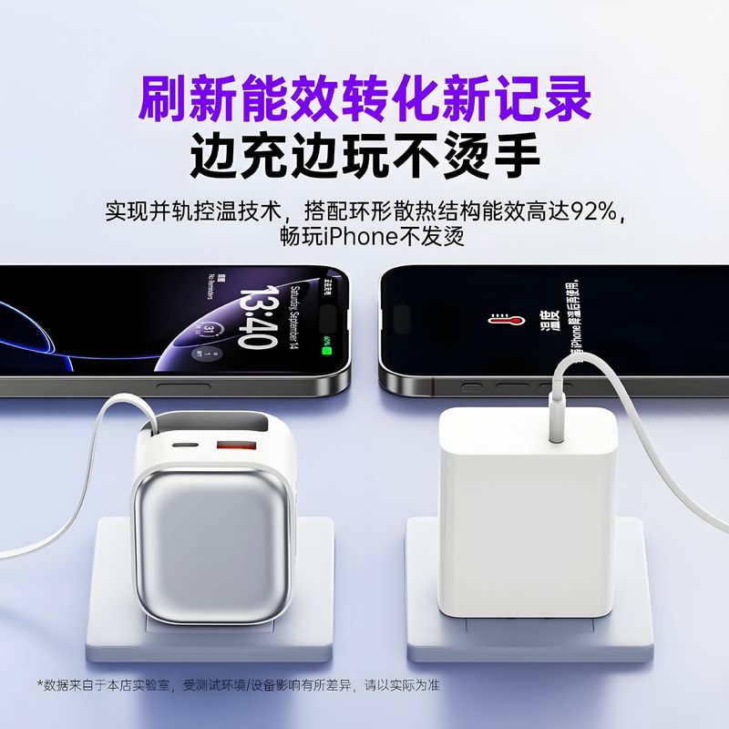自带伸缩线35w快充氮化镓充电器 适用华为苹果Type-C手机便携充电|undefined