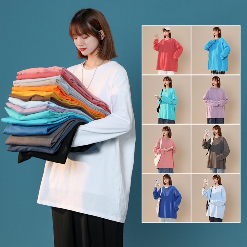 春秋季新款长袖T恤 男 情侣百搭宽松圆领长袖T恤打底衫