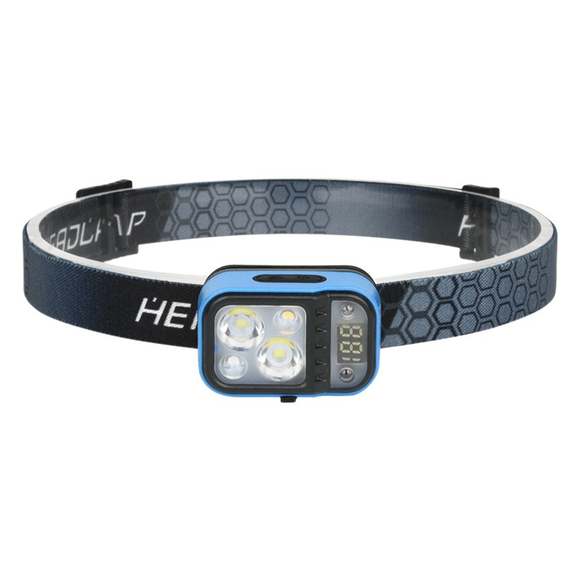 Transfronterizo nuevo LED de inducción faro digital eléctrico pantalla montado en la cabeza Faro de pesca Lámpara de trabajo al aire libre luz fuerte faro