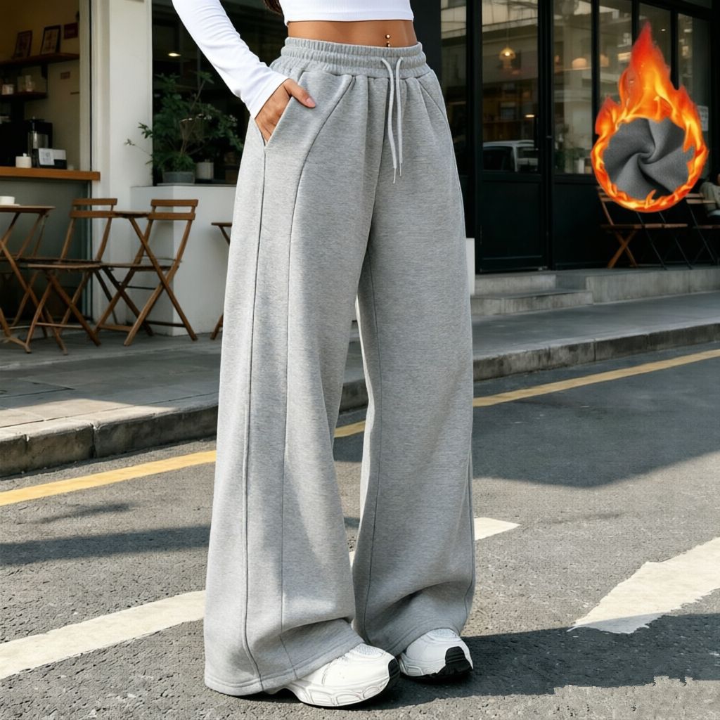 Cross-border Amazon European and American women's fashion solid color loose elastic waist high-waisted straight-leg pants with pockets