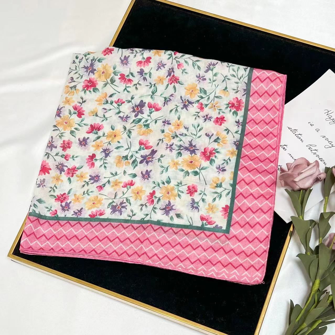 60g Weight Kerchief Classification Daily Occasion cotton and linen Material Flower Pattern Summer Season Women's Gender IG Style Style Women's IG Style Flower Cotton And Linen Kerchief 131
