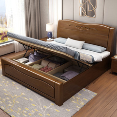 Modern Minimalist Chinese Solid Wood Bed 1.5m Children's Single Bed Master Bedroom Bed Storage 1.8m Double Bed Wholesale