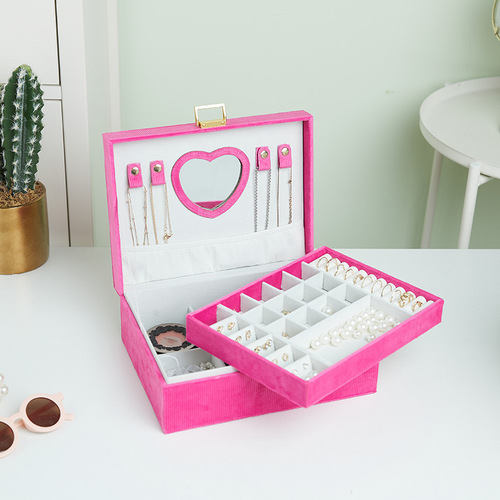 New Style Large Capacity Multi-layer Jewelry Box Earrings stud ring storage box heart-shaped mirror accessory storage box
