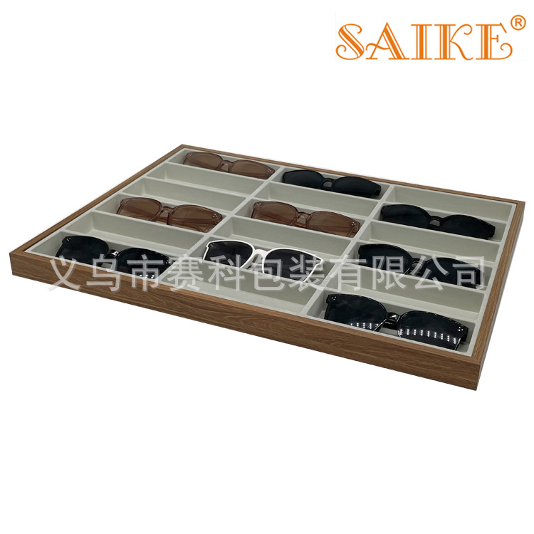 现货批发黑胡桃木纹木质18位眼镜销售展示盘墨镜精品店及摆地摊