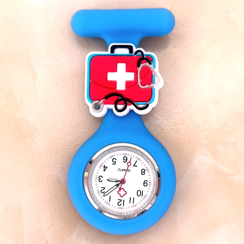 Dibujos animados lindo unisex hospital médico enfermera médico broche de silicona sólida colgando FOB bolsillo regalo reloj