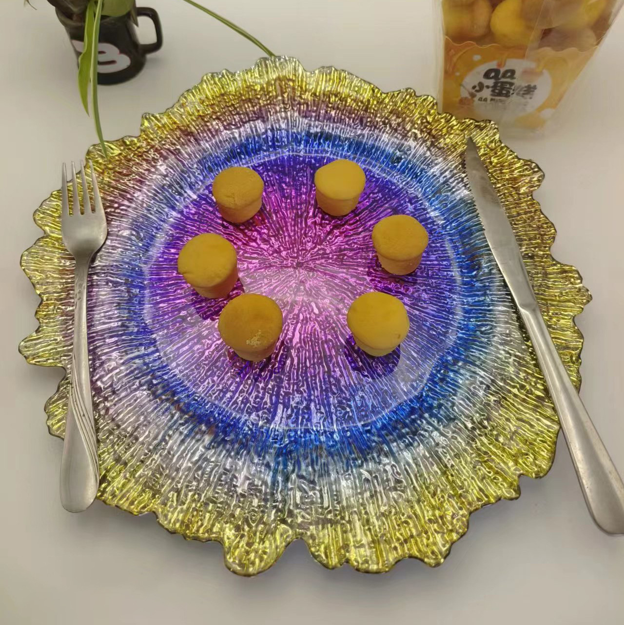 Plato de fruta acrílico de oro de almacenamiento de platos de bocadillos de decoración de exportación de platos de comida europeos Charger fruta