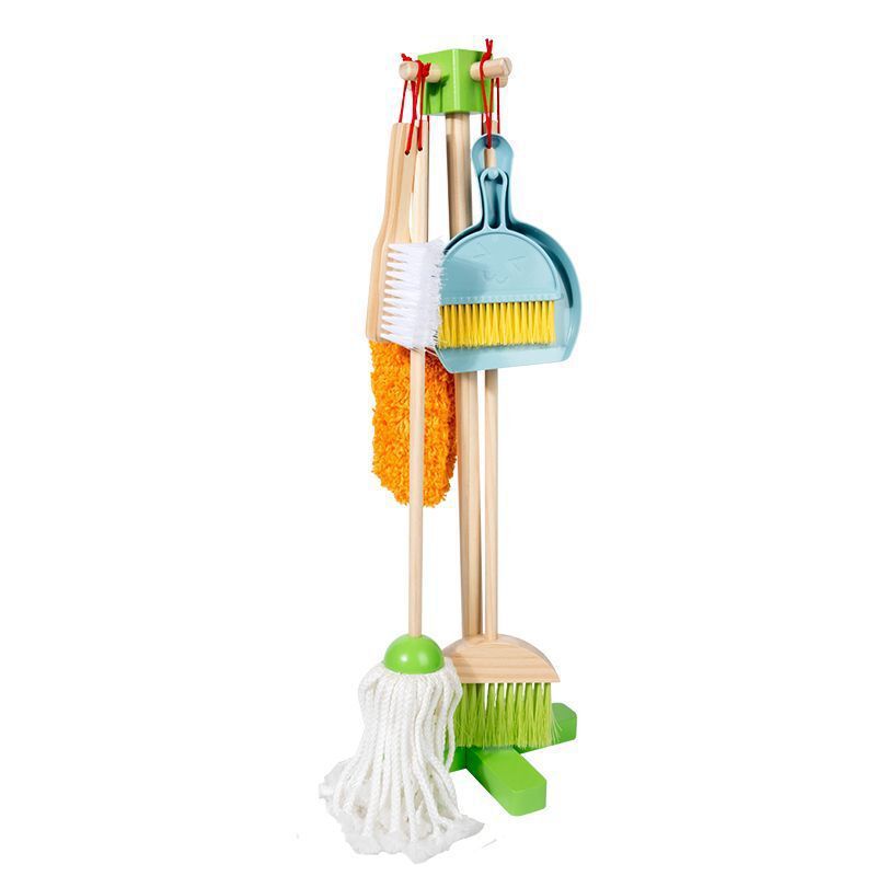 Niños en el hogar simulación multifuncional herramienta de limpieza de barreras de madera mini escoba trapeador conjunto de juguetes de educación temprana