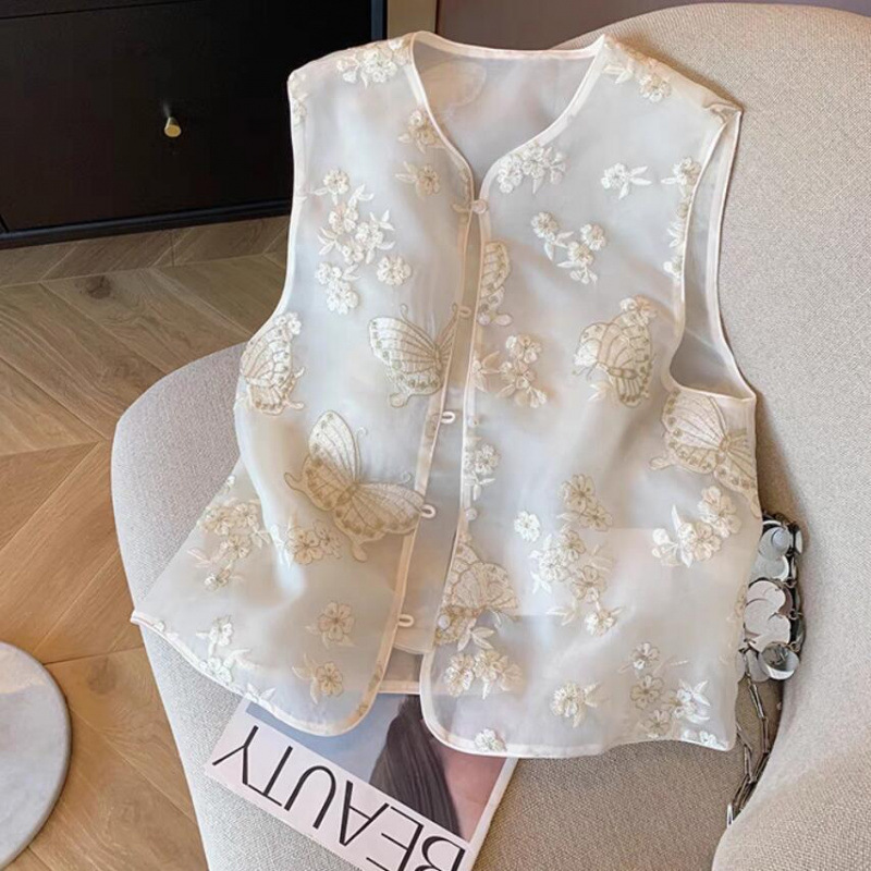High-Quality Summer Thin New Chinese-Style Embroidered Vest for Women, New National Style, Gentle Temperament, Versatile Organza Vest