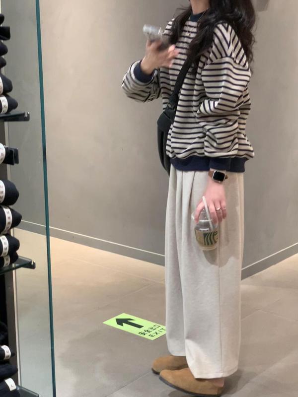 复古条纹长袖圆领卫衣女秋装2025新款宽松设计感休闲毛衣针织上衣|undefined