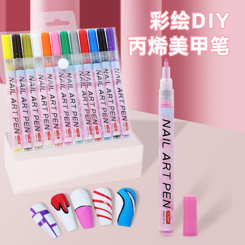 Cross-Border Nail Art Graffiti Pen, Nail Art DIY Quick-Drying Marker Pen, Colorful Flower Hook Line Nail Art Pen