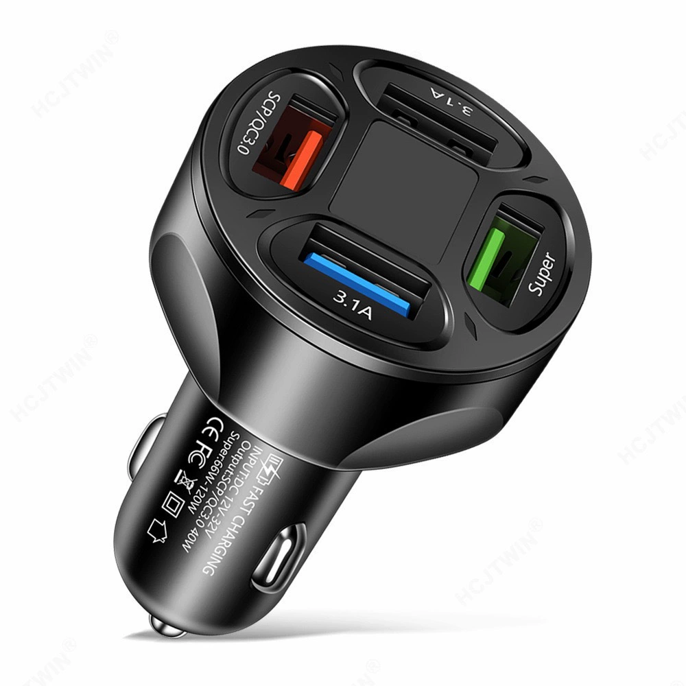 Быстрая зарядка 4USB с цифровым дисплеем автомобильное зарядное устройство QC3.0 сигаретная лампа 4.8A автомобиль общий 66W цветная коробка