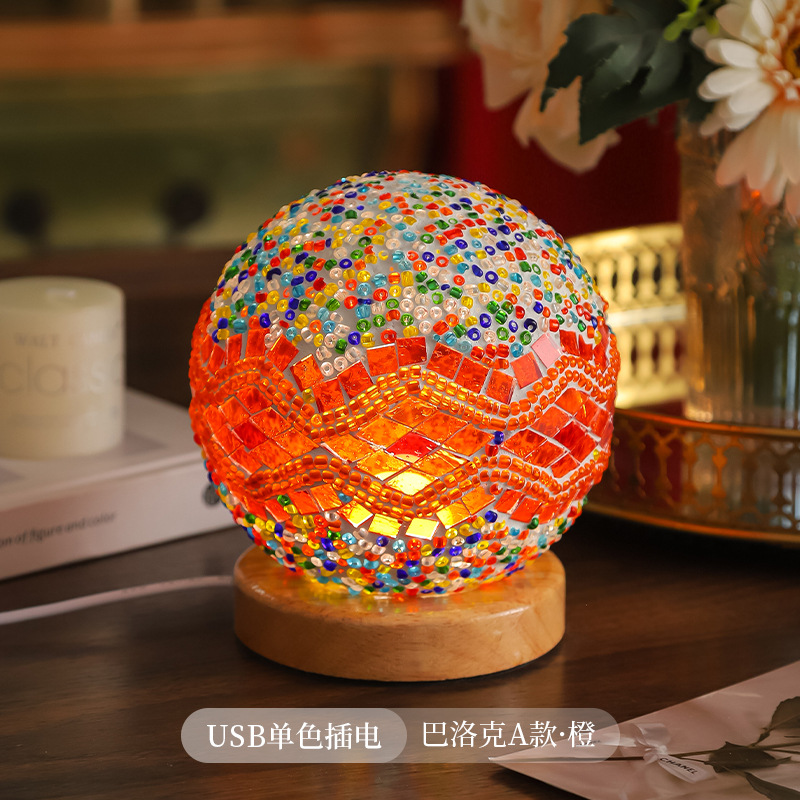 Mosaico transfronterizo luz de noche barroco romance y libertad Bohemia luz de noche creativa lámpara de mesa decorativa de vidrio