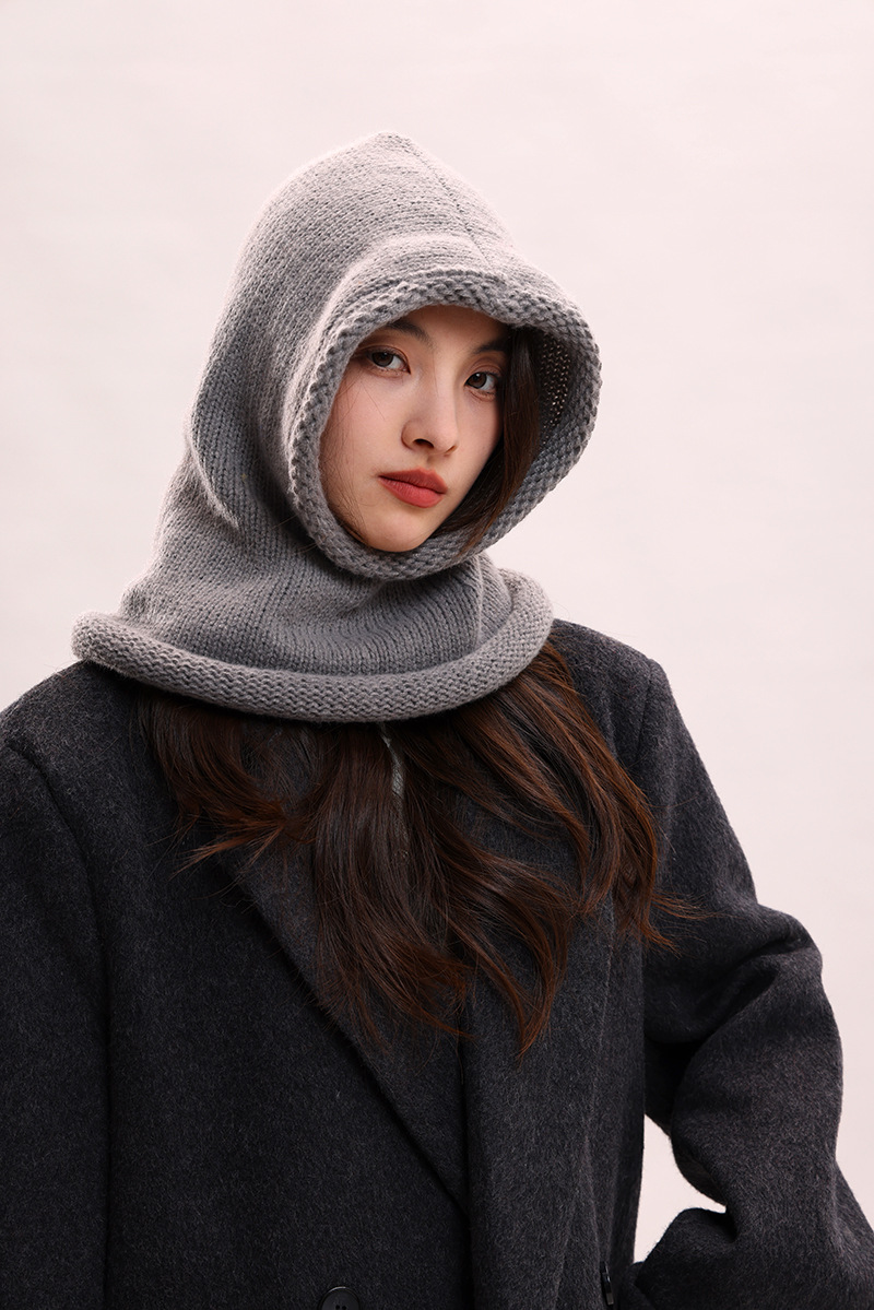 Cagoule coréenne pour enfants, couleur unie, col chaud, protection des oreilles, bonnet tricoté pour couple, pour hommes_voghion.com