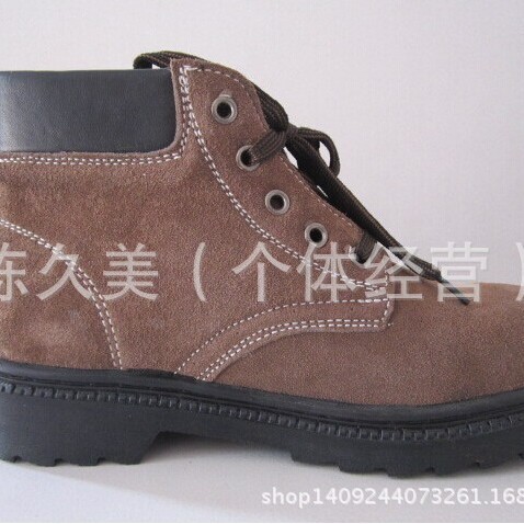 反绒牛皮优质橡胶底劳保鞋刺穿工作鞋耐磨结实棕色钢头的劳保鞋