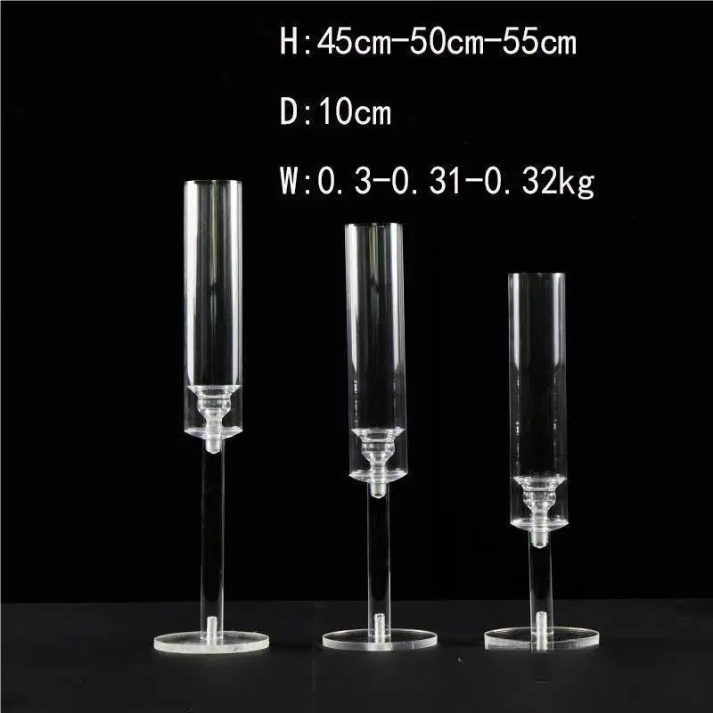 Nuevo candelabro acrílico transparente de tres piezas de decoración de la ventana de la fiesta de bodas salón de bodas de la mesa principal del hotel