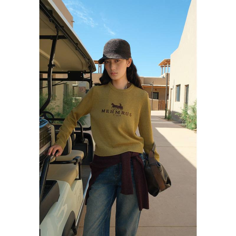 COMOS CMS 2026 Autumn Letter Embroidery Knit Sweater for Women with Scarf Pullover Top 260252 COMOS CMS 2026 Autumn Letter Embroidery Knit Sweater for Women with Scarf Pullover Top 260252
