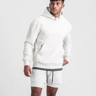 Fleece-lined Hooded American Sweater Men's Autumn and Winter Men's Sports Loose Jacket Large Size Solid Color Shoulder-drop Fitness Basketball Suit