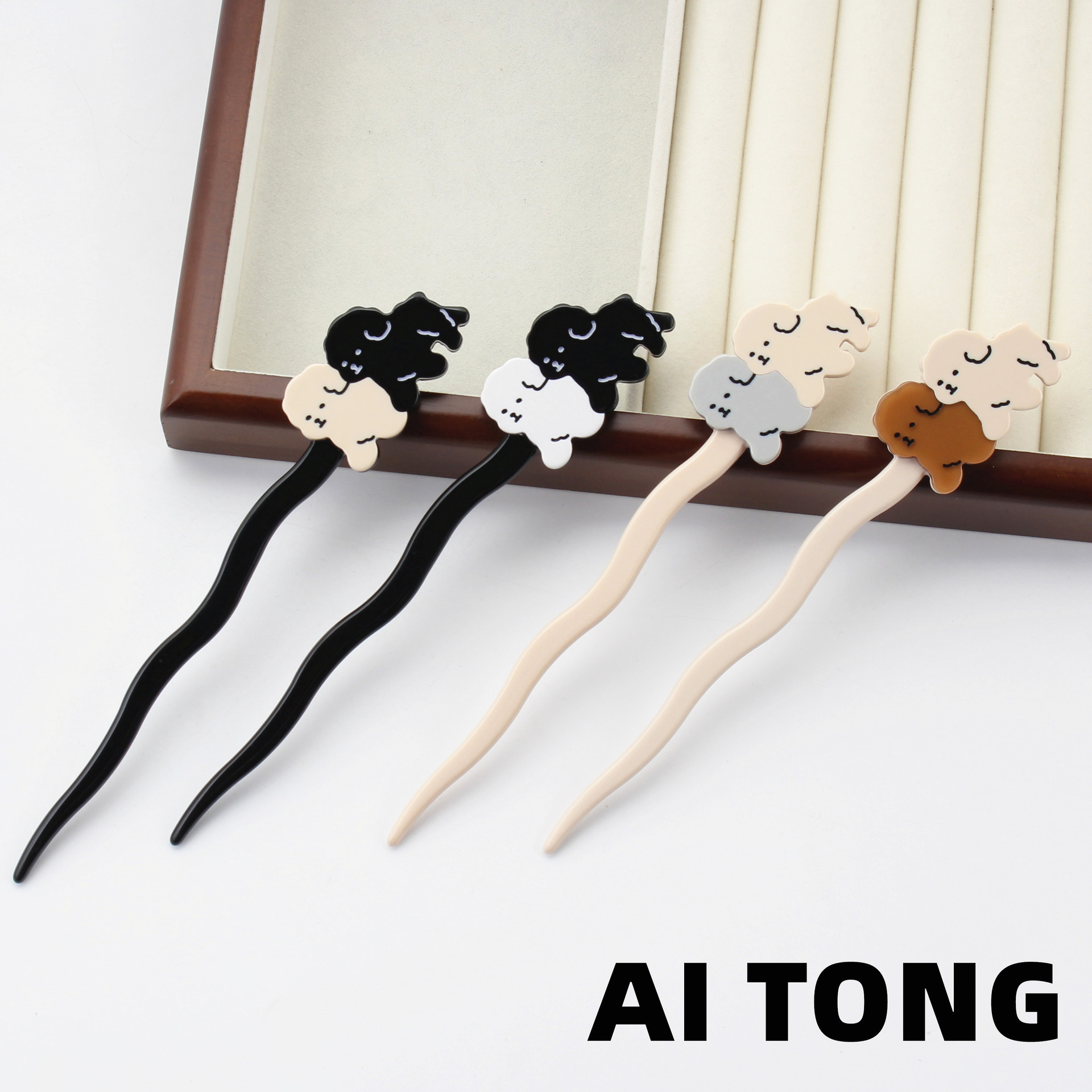 Lindo cachorro horquilla de dibujos animados de acetato de perro horquilla nueva Cabeza trasera horquilla tocado crema accesorios para el cabello de perro mascota