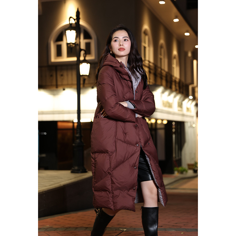 羽绒服女款高端女中长款连帽90白鸭绒小个子修身茧型时髦冬季外套