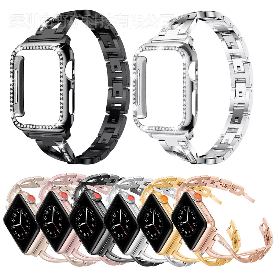 Suitable for apple apple iwatch567 metal diamond stainless steel strap 22mm zinc alloy Fork wrist strap