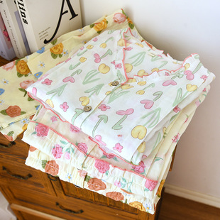 New gauze confinement clothing suit sweat-absorbent breathable summer fresh floral