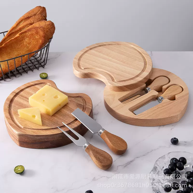 奶酪刀芝士刀套装跨境爱心相思木奶酪板旋转收纳盒3件套芝士盒