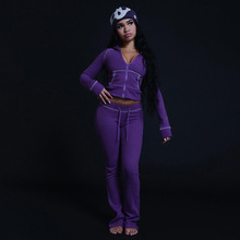 欧美风2025秋冬外贸新款时尚气质休闲通勤连帽拉链上衣长裤套装女