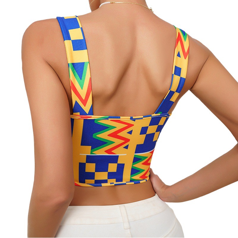Amazon contraste color impreso chica caliente corto camisola verano nuevo desgaste exterior Interior envuelto pecho tubo superior para las mujeres