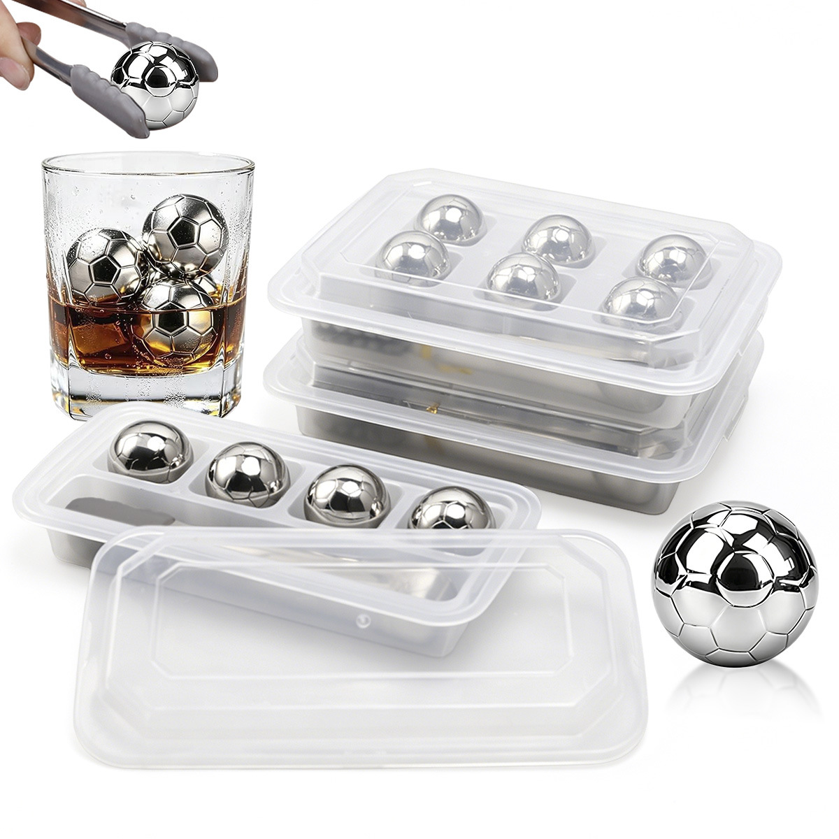 Amazon 304 Stainless Steel Football-Shaped Ice Cube for Beer, Wine, Whiskey, and Other Drinks, Metal Quick-Freeze Ice Cubes