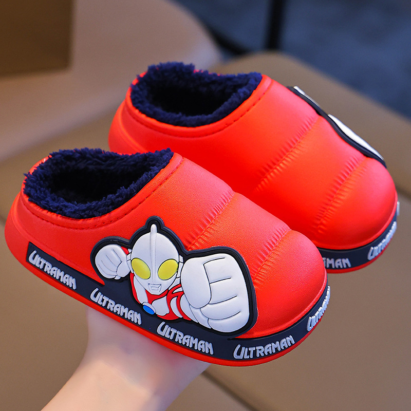 Ultraman otoño y invierno bolsas de niños zapatos de talón de algodón para niños calientes con cubierta de algodón impermeable para niños grandes zapatillas de algodón para bebés