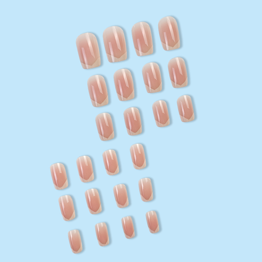 Discutir puro polvo desnudo gradiente manicura francesa cuadrada uña corta suave viento usar 24 piezas de uñas falsas lote mixto image 4