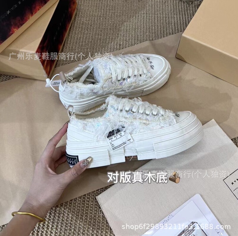 高品质带芯片火焰盒吴建豪同款休闲帆布鞋天鹅之心羽毛亮片乞丐鞋|undefined