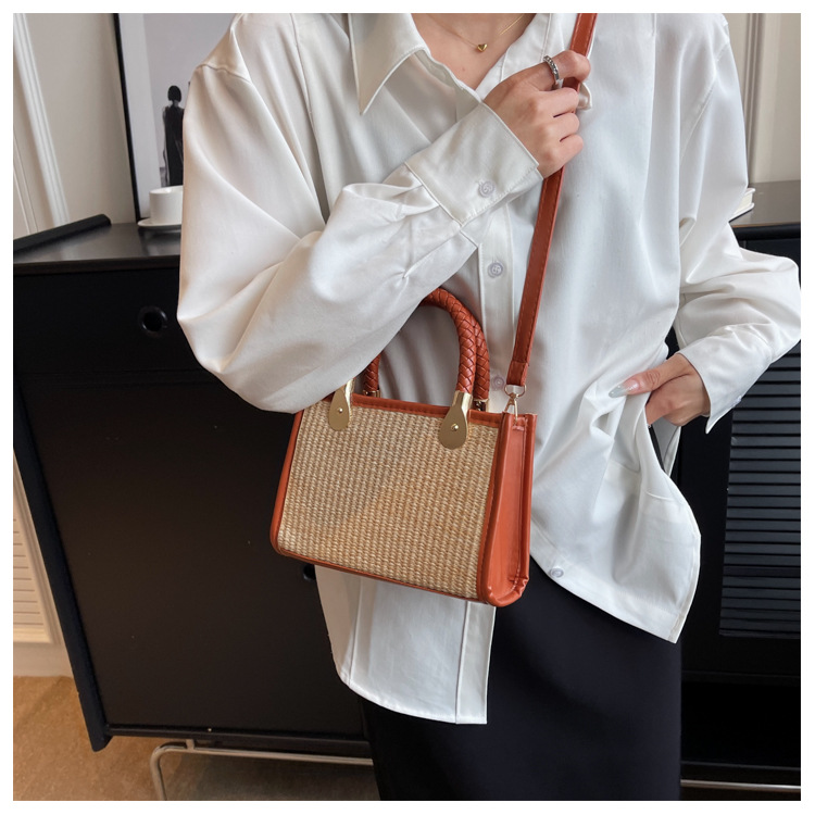 Women's Straw Solid Color Streetwear Square Zipper Handbag display picture 4