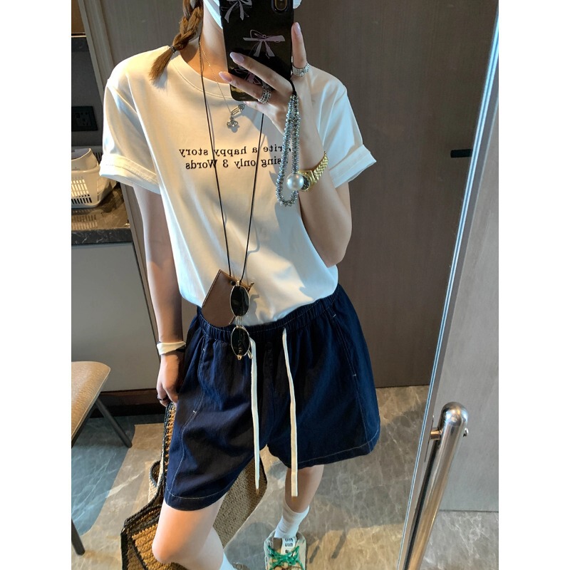 Mochu Blogger Style Creative Niche Design Letter Print Regular Shoulder Round Neck Short Sleeve T-Shirt Mq1486 Mochu Blogger Style Creative Niche Design Letter Print Regular Shoulder Round Neck Short Sleeve T-Shirt Mq1486