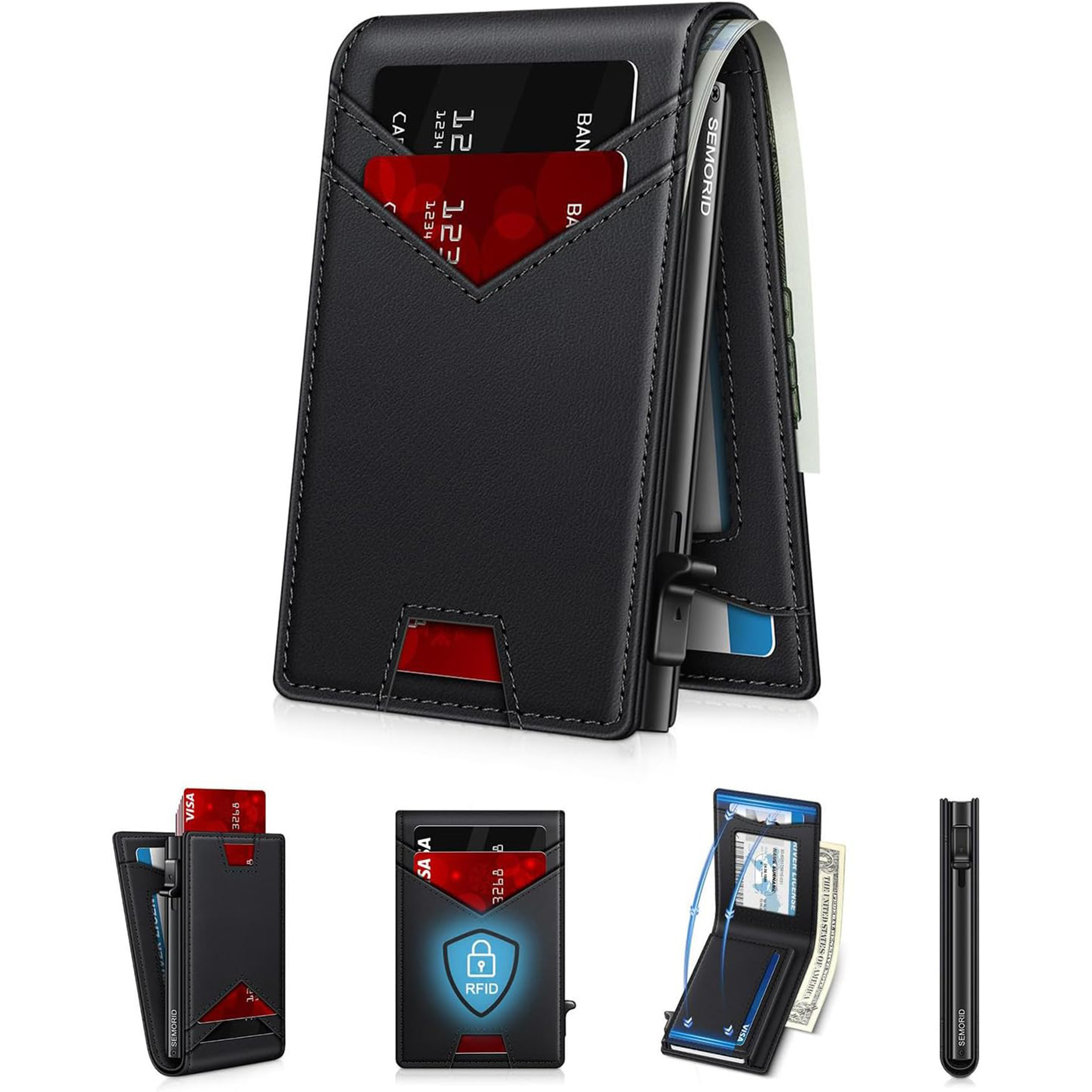 Personalizada RFID en el extranjero cartera de cuero de blindaje de fibra de carbono multi-tarjeta cartera antirrobo cartera de negocios minimalista para hombres