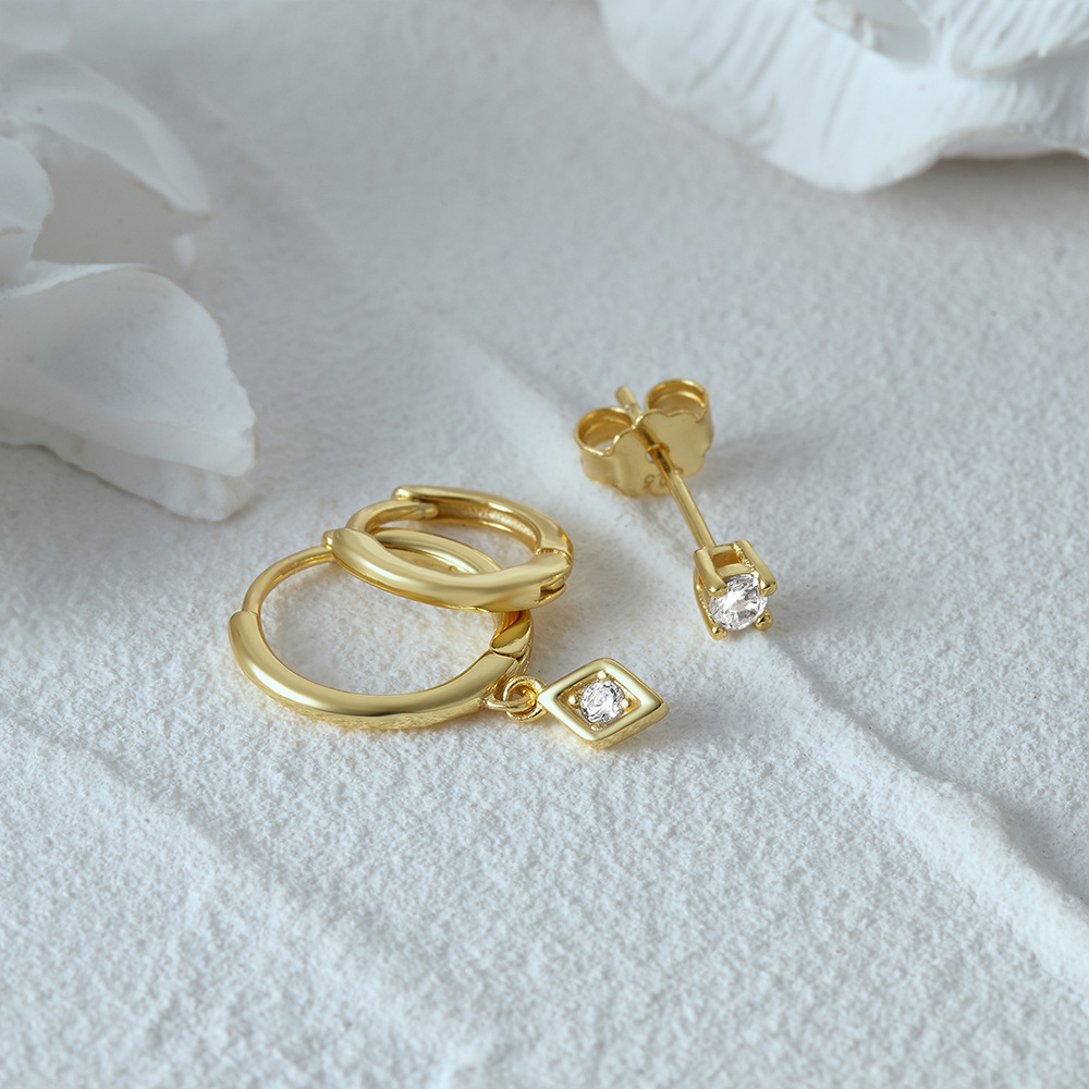 4g Weight Zircon Inlay Material Earrings Classification 3 Pieces Set Quantity Daily Occasion 925 Sterling Silver Material Geometric Pattern Women's Gender Plating, Inlay Design Simple Style Style 3 Pieces Set 925 Sterling Silver Zircon Geometric Earrings 23